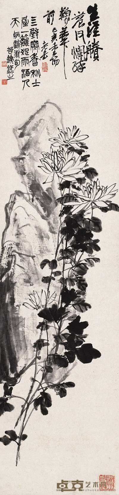 吴昌硕 署年：己亥（1899） 菊石图 立轴 137×33cm